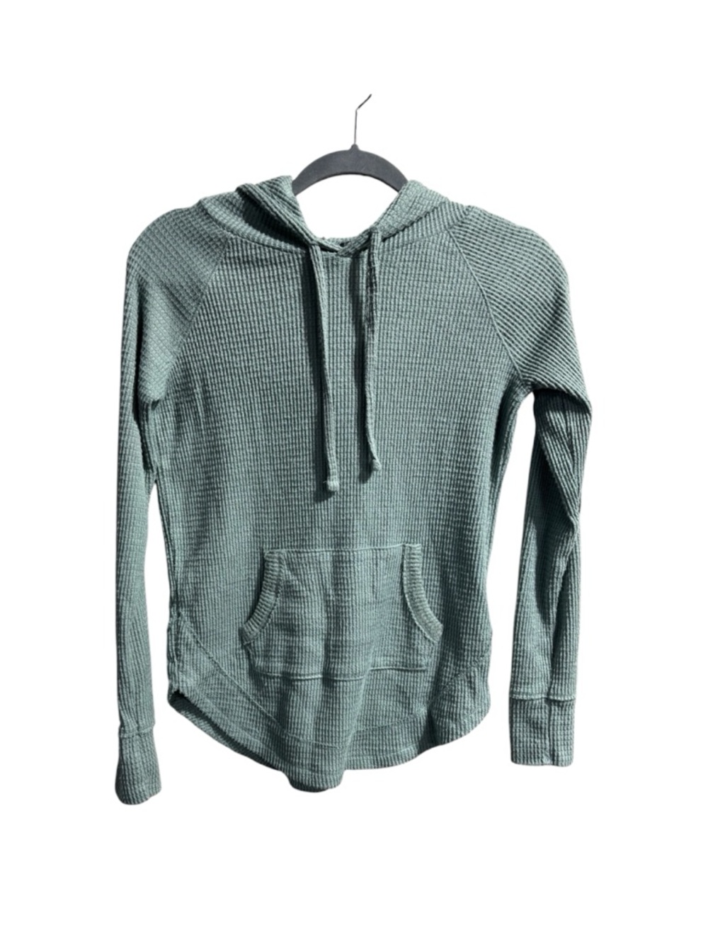 SO Waffle Knit Hoodie XS Green Pullover Kangaroo Pocket Soft